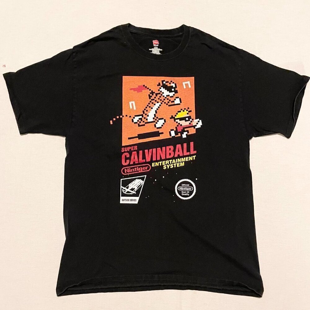 Super CalvinBall Shirt Mens Size Large Short Sleeve T Shirt Calvin Hobbes